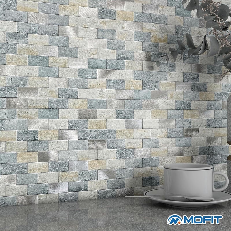 M MOFIT Peel and Stick Brick Backsplash for Kitchen,Back Splash for Bathrooms Walls Tiles Waterproof(10sheets,Blue Gray) - Image 4